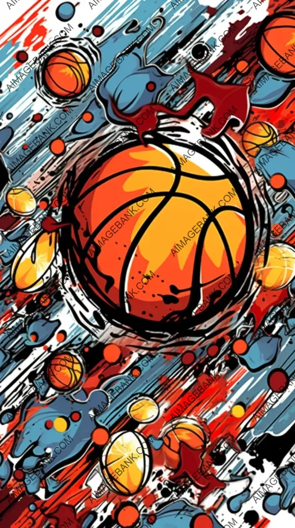 Sticker featuring basketball in graffiti style with central composition