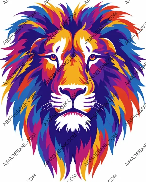 Expressive T-Shirt Design: Colorful Lion Logo