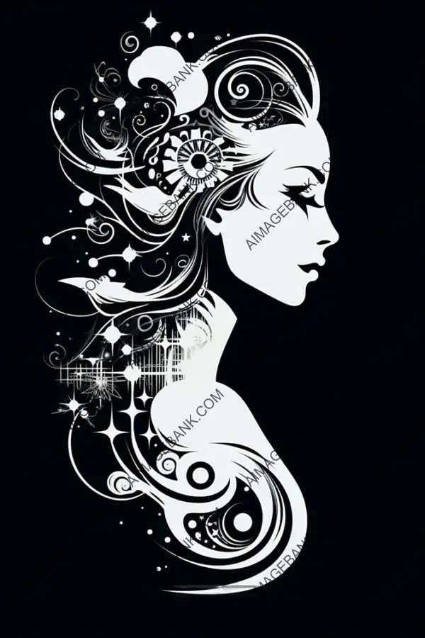 Fantasy-Inspired Stencil: Simple Black and White Vector Design