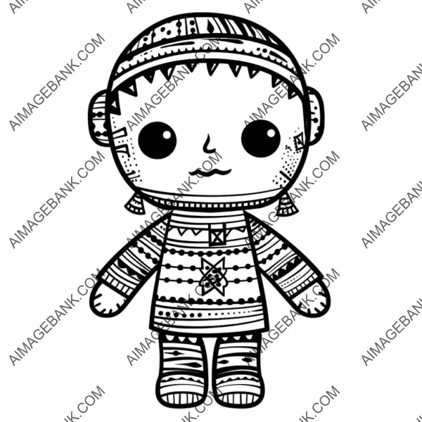 Captivating Coloring Book Art: Worry Doll Illustration for Kids