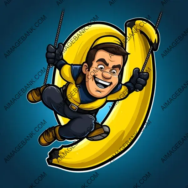 Adorable Banana Mascot Logo in Bungee Jump Pose