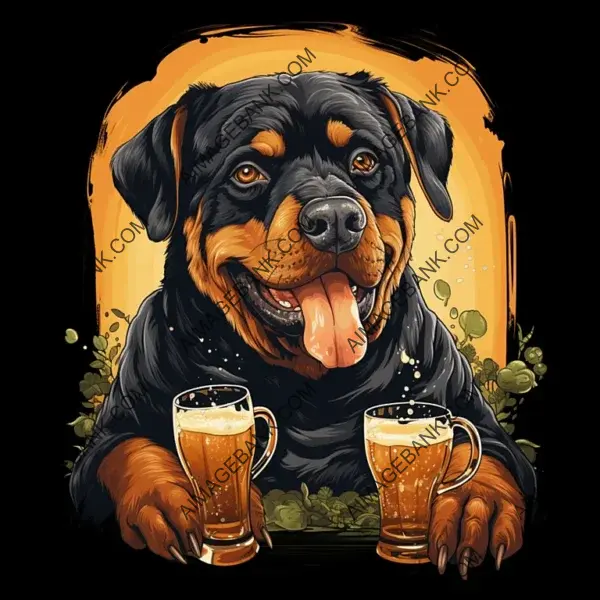 Quirky Caricature: Rottweiler with a Beer