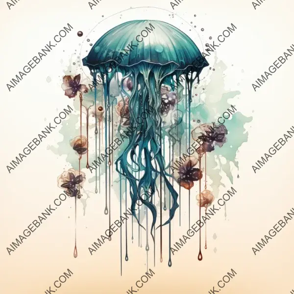 Geometric jellyfish tattoo, showcasing underwater wonder