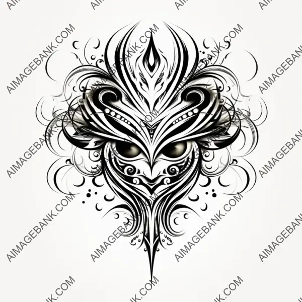 Un design tribal saisissant dans un style tatoo sur fond blanc qui fera sensation.