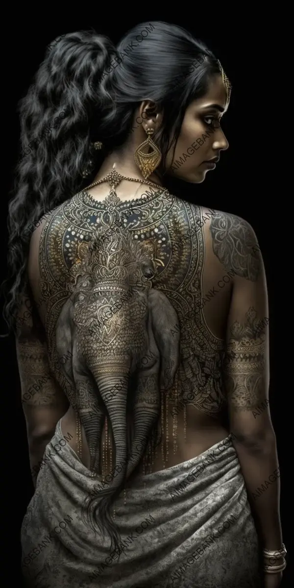 Embrace your inner superhero with this mesmerizing full-body tattoo design showcasing a stunning female Hindu character.