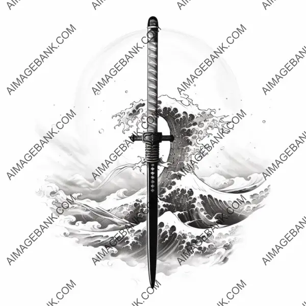 Embrace the spirit of the samurai with this clean lineart ink tattoo design featuring a katana sword, presented without a background.