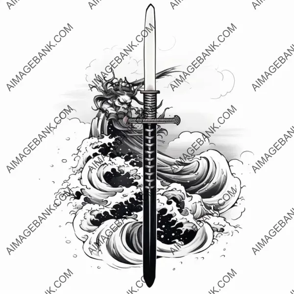 Let the strength and honor of the samurai inspire you with this captivating clean lineart ink tattoo design showcasing a katana sword.