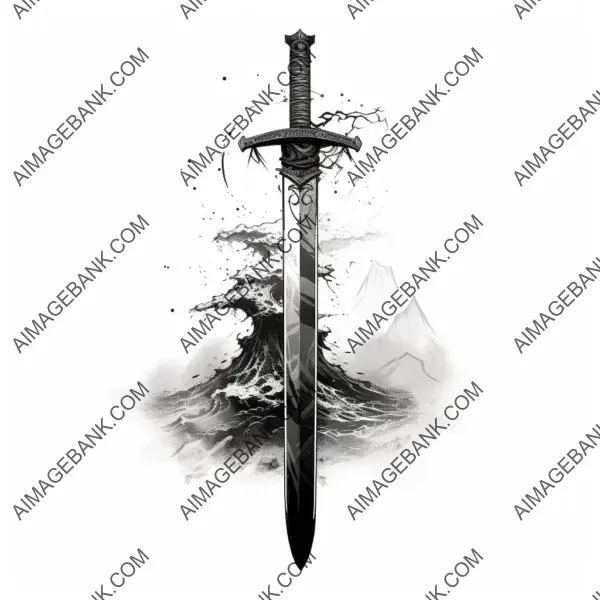 Unleash your inner warrior with this striking clean lineart ink tattoo design featuring a samurai katana sword, stripped of any background distractions.