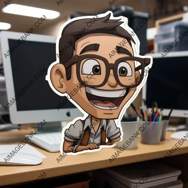 Let your love for technology shine with this delightful sticker design showcasing a smiling nerd in a carton-style illustration.