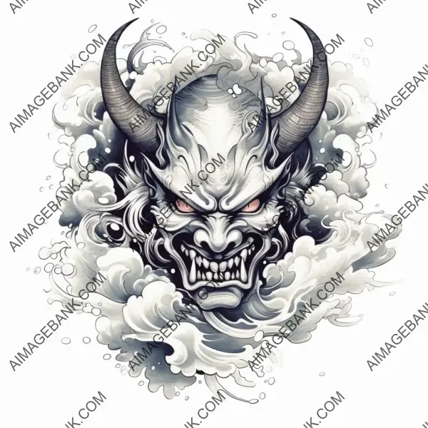 A feminine tattoo design inspired by the traditional Japanese Hannya mask, showcasing beauty and intrigue.