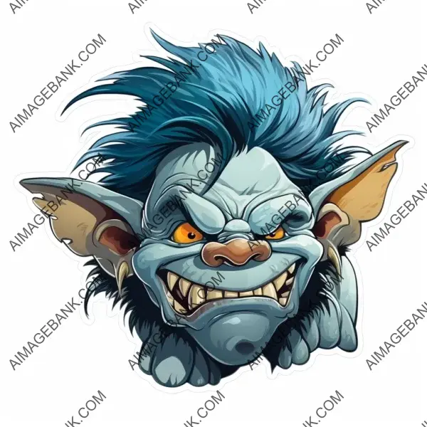 adorable tertiary color troll sticker photorealistic