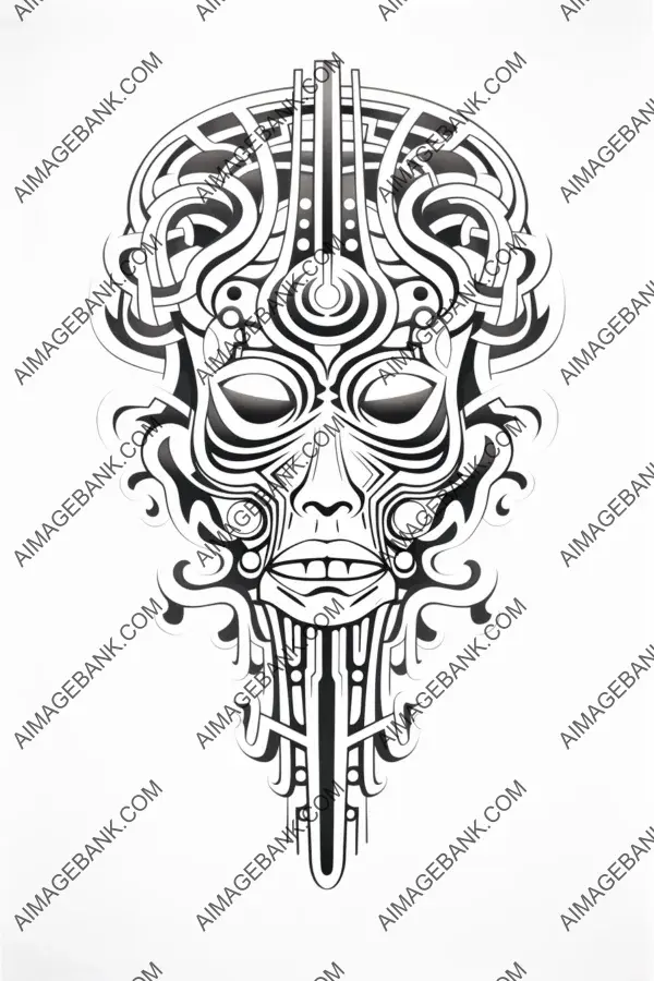 Express Your Style with a Futuristic Black and White Vectorized Drawing Tattoo