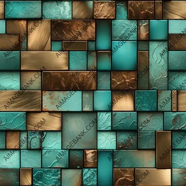 Bronze, cyan, teal, aquamarine tile composition.