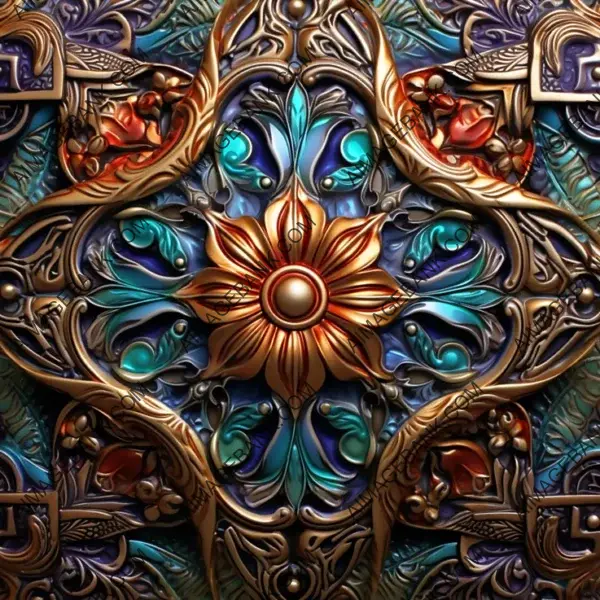 Explore the intricate world of Iranian tiles, featuring vibrant colors and detailed metallic 3D elements.