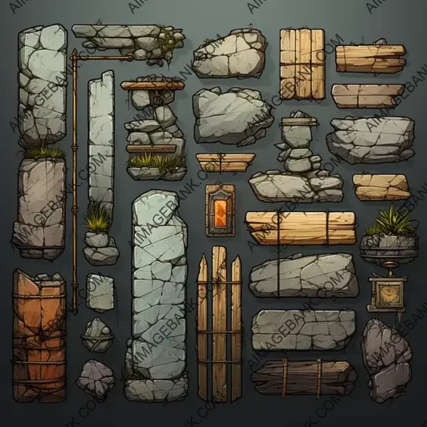 Old blocks 2D game asset?outline tile wall.