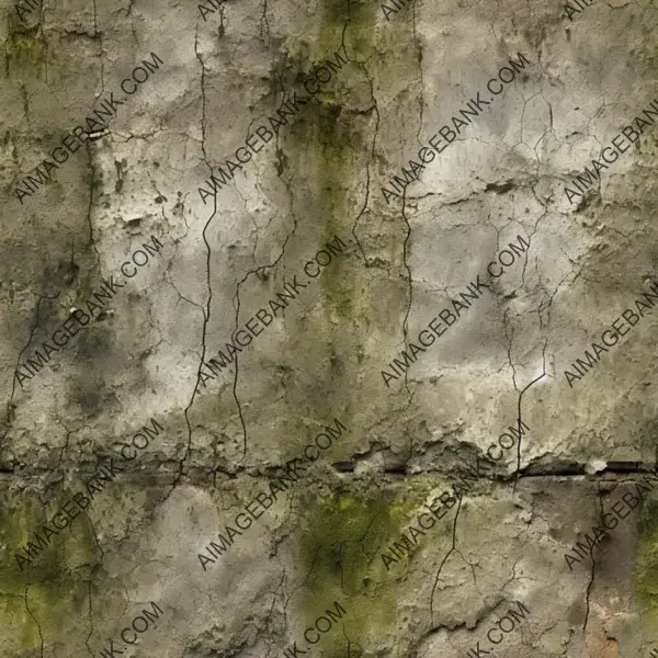 Detailed Front View of Grunge Texture with Moss and Cracks