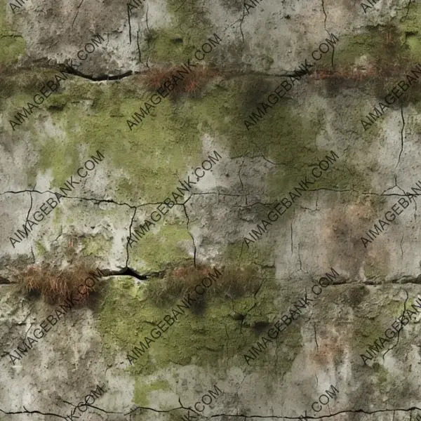 Frontal View of Grunge Texture with Moss and Cracks