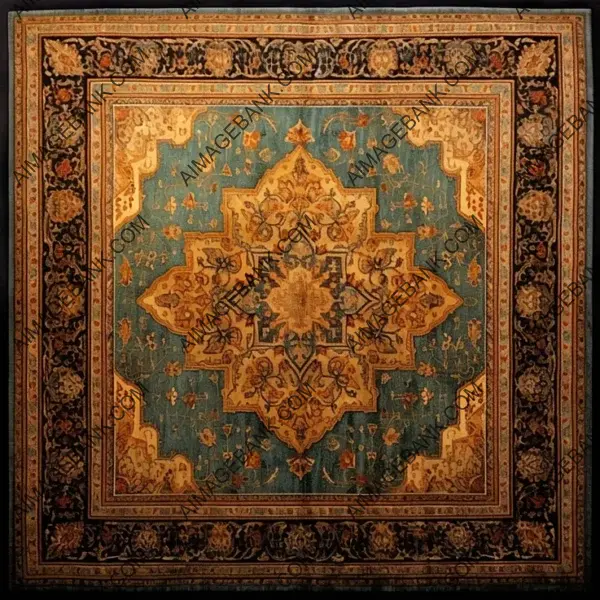 Aged Persian Carpet in Top View with Washed Colors