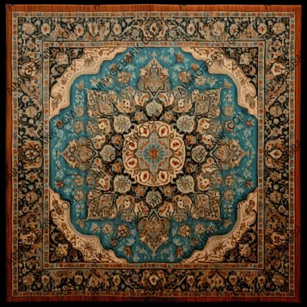 Realistic Top View of Aged Persian Carpet with Washed Colors