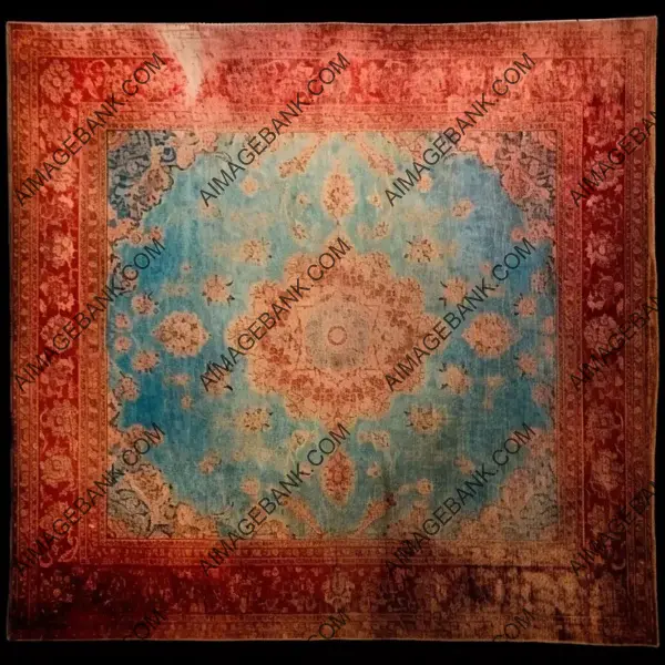 Aged Persian Carpet in Top View with Washed Colors