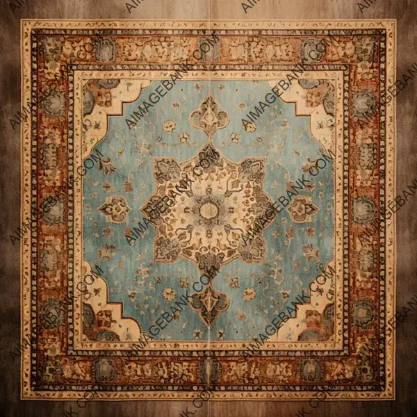 Authentic Aged Persian Carpet Texture in Top View with Washed Colors