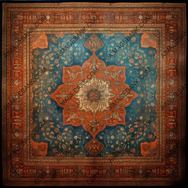 Aged Persian Carpet in Top View with Washed Colors