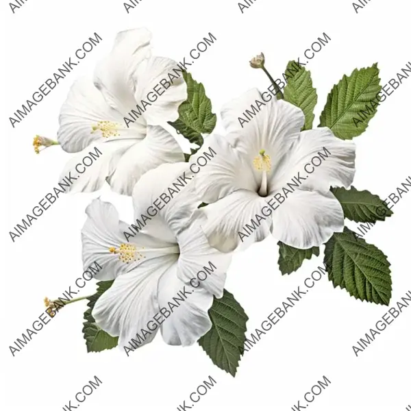 White Hibiscus Branch Isolated with Blooms