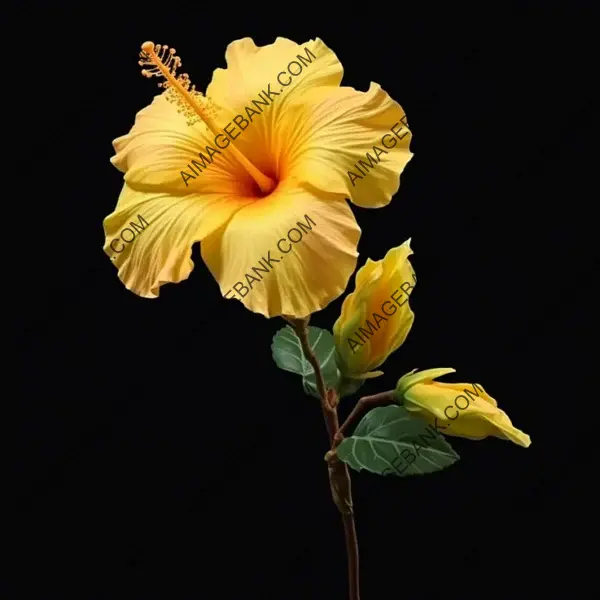 Yellow Hibiscus Branch Isolated with Long Leaves