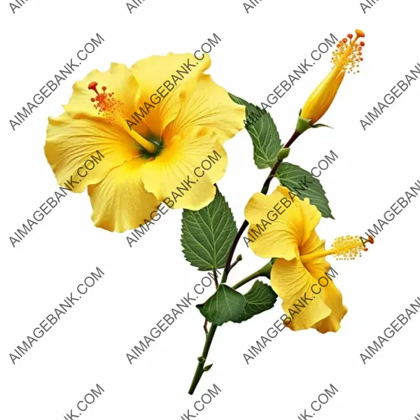 Isolated Hibiscus Branch with Long Yellow Leaves