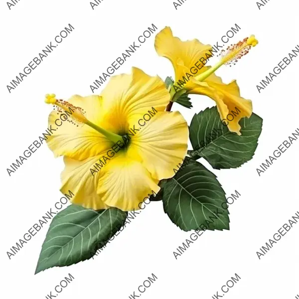 Yellow Hibiscus Branch Isolated with Long Leaves