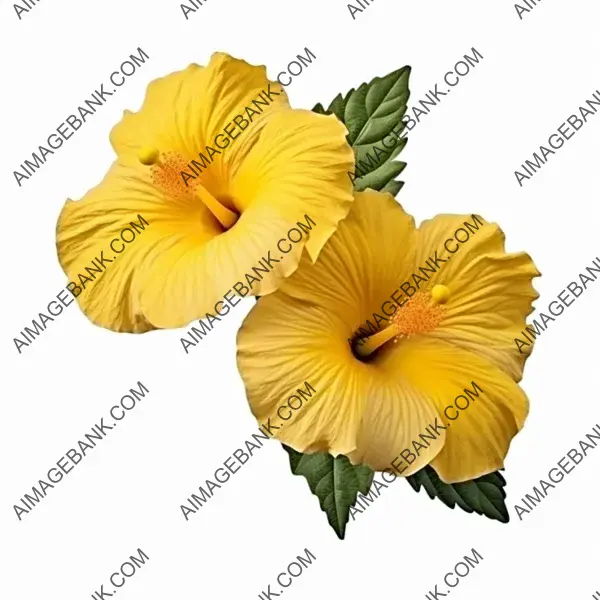 Isolated Yellow Hibiscus Branch with Leaves