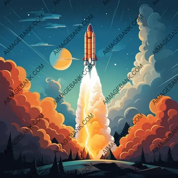 An animation capturing the thrilling launch of a rocket into space.