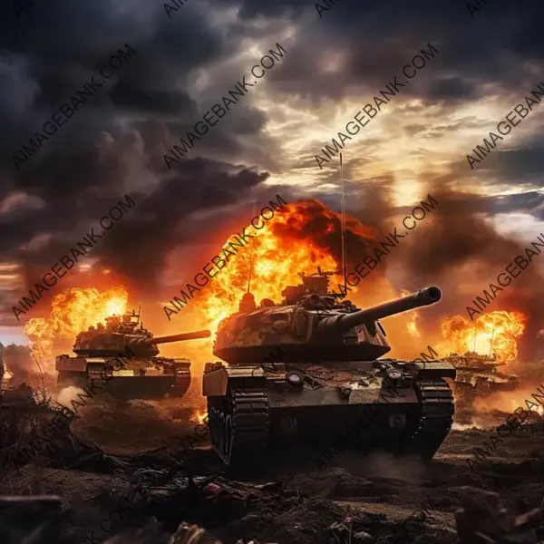 Explosions and mayhem unfold in an open field tank battle.