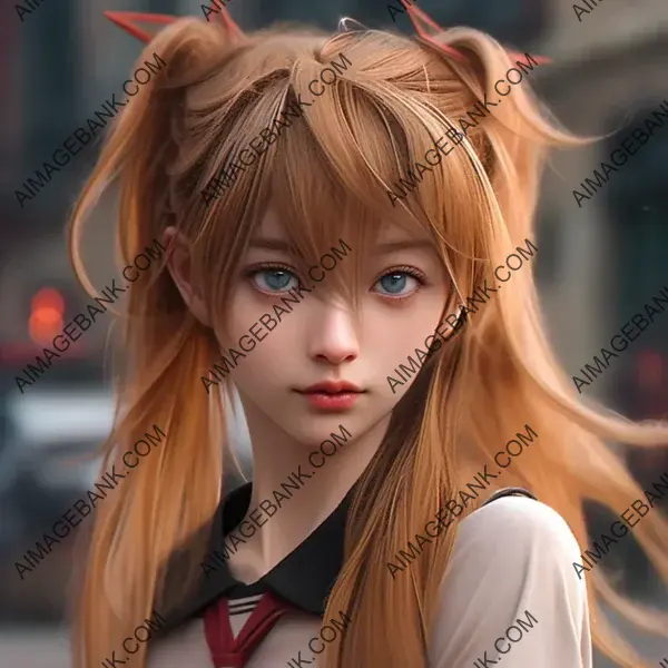 Asuka Langley Soryu, a character from Neon Genesis Evangelion, enchants with her presence.