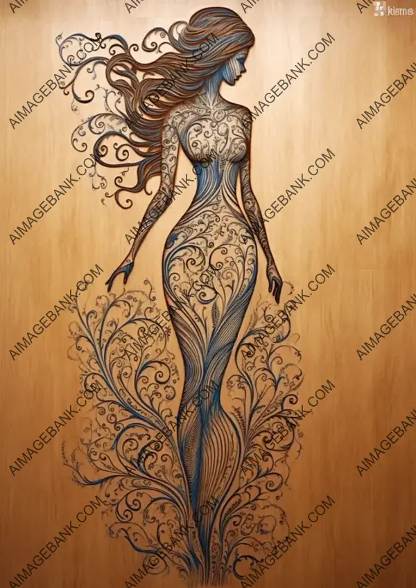 A beautiful ink pattern adorns this full-body calligraphy girl, creating a mesmerizing image.