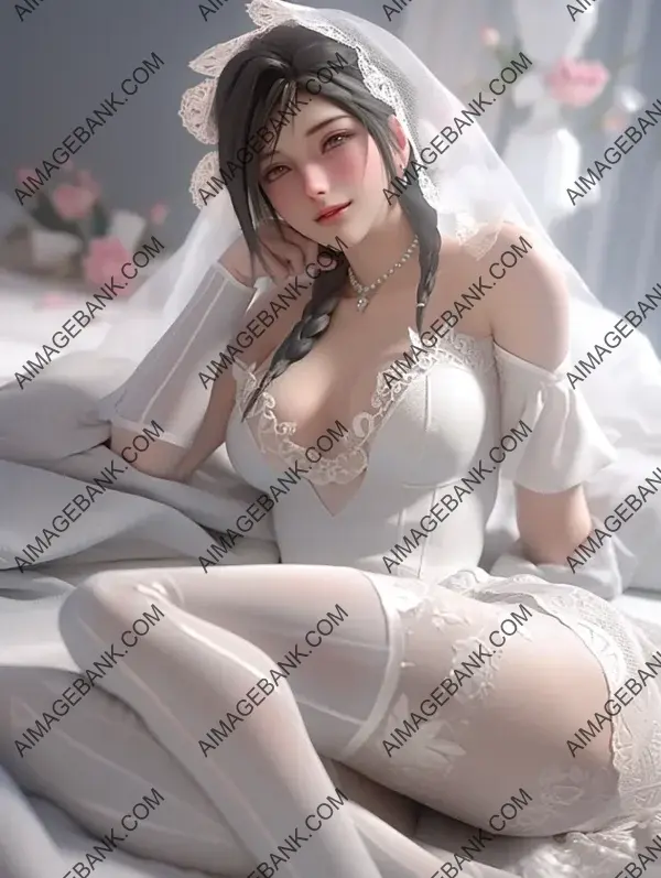 Tifa, in her white wedding attire, captivates with a glamorous shot.