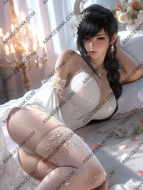 Experience the enchanting allure of Tifa, adorned in her white wedding attire.