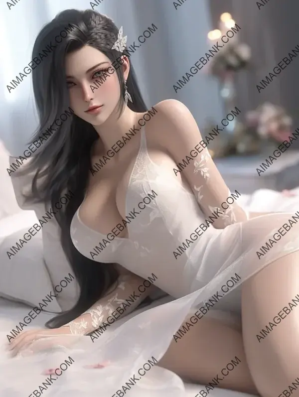 Witness the allure of Tifa, elegantly dressed in her white wedding attire.