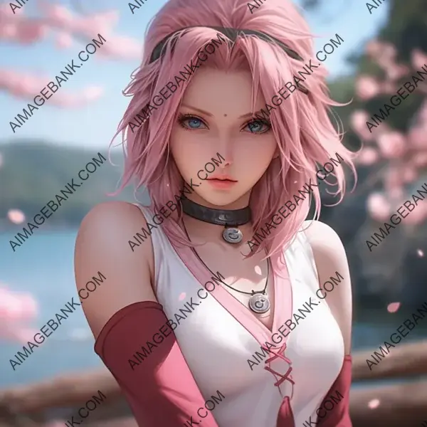 Witness the allure of Haruno Sakura, elegantly portrayed as a character from Naruto.