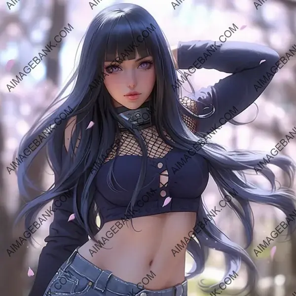 Experience the captivating allure of Hyuga Hinata, a character from Naruto.