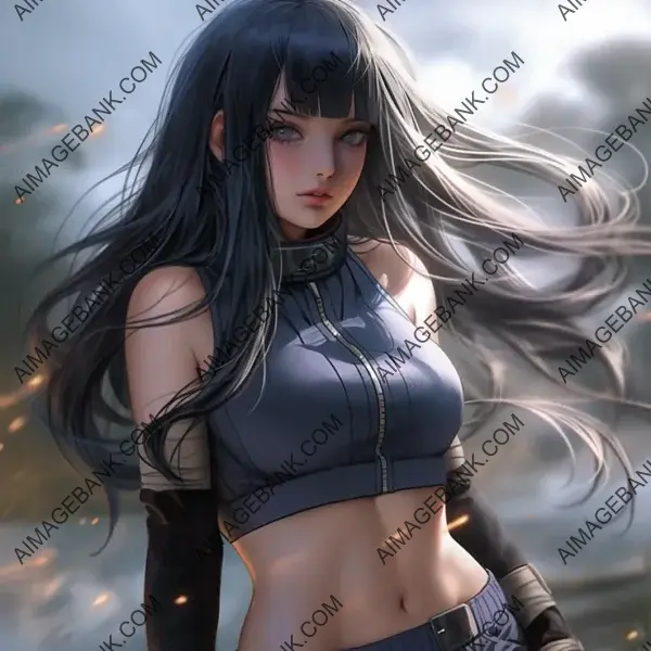 Witness the allure of Hyuga Hinata, elegantly portrayed as a character from Naruto.