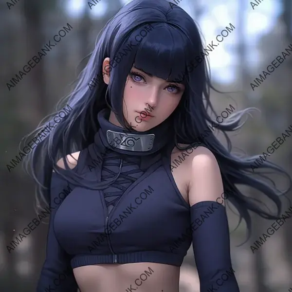 Witness the allure of Hyuga Hinata, elegantly portrayed as a character from Naruto.