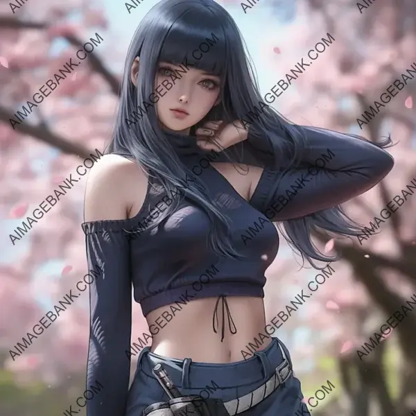 Witness the allure of Hyuga Hinata, elegantly portrayed as a character from Naruto.