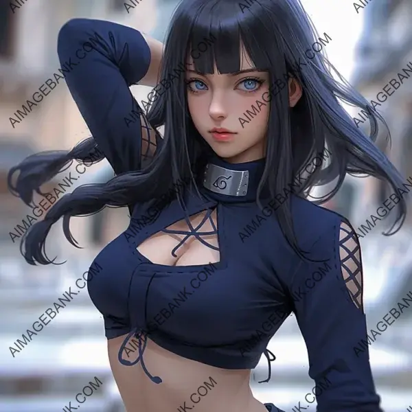 Hyuga Hinata, a character from Naruto, enchants with her presence.