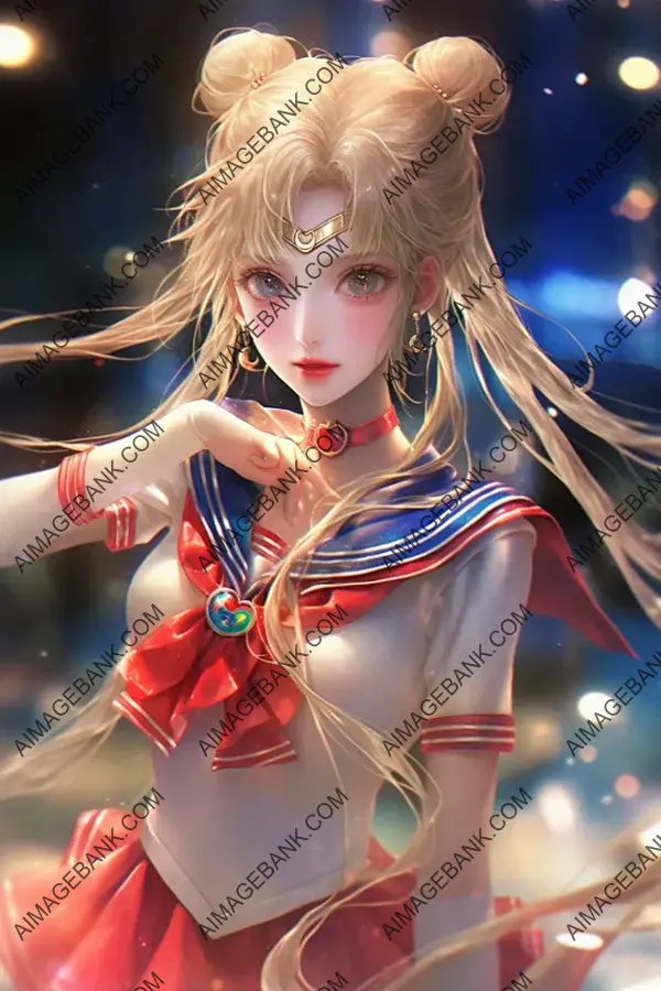 Witness the allure of Sailor Moon as she strikes a captivating pose in this mesmerizing image.