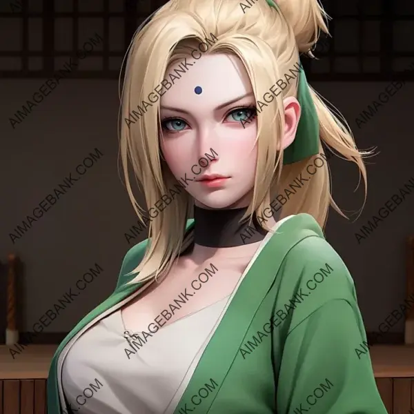 Witness the allure of Tsunade, elegantly portrayed in her iconic outfit from Naruto.