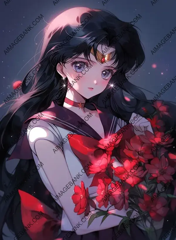 Sailor Mars strikes a captivating pose in this mesmerizing wallpaper.