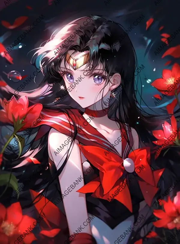 Witness the allure of Sailor Mars as she stands tall in this captivating wallpaper.