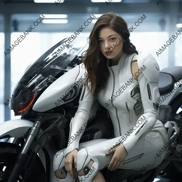 White motorcycle and futuristic attire combine