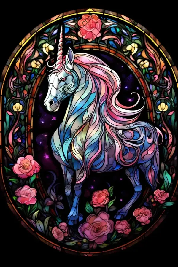 Stained Glass Unicorn in Fantasy